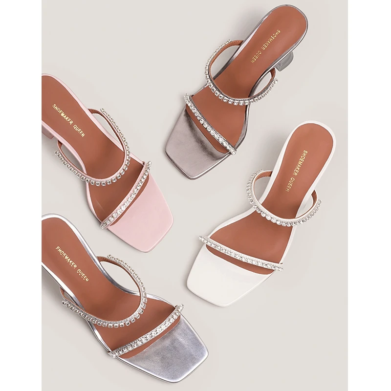 【鞋匠女王×超出片】一字带水钻水晶跟凉鞋女细跟气质仙女高跟鞋