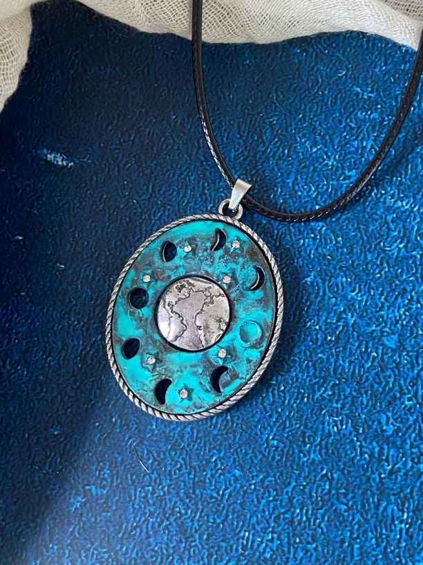 锌合金锆石吊坠 Vintage 复刻【日食】仿青铜吊坠（配黑皮绳）