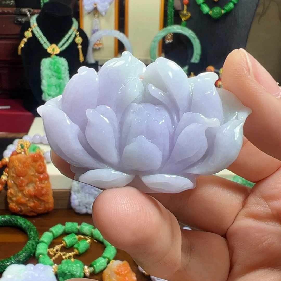 翡翠未镶嵌毛衣链紫翡莲花