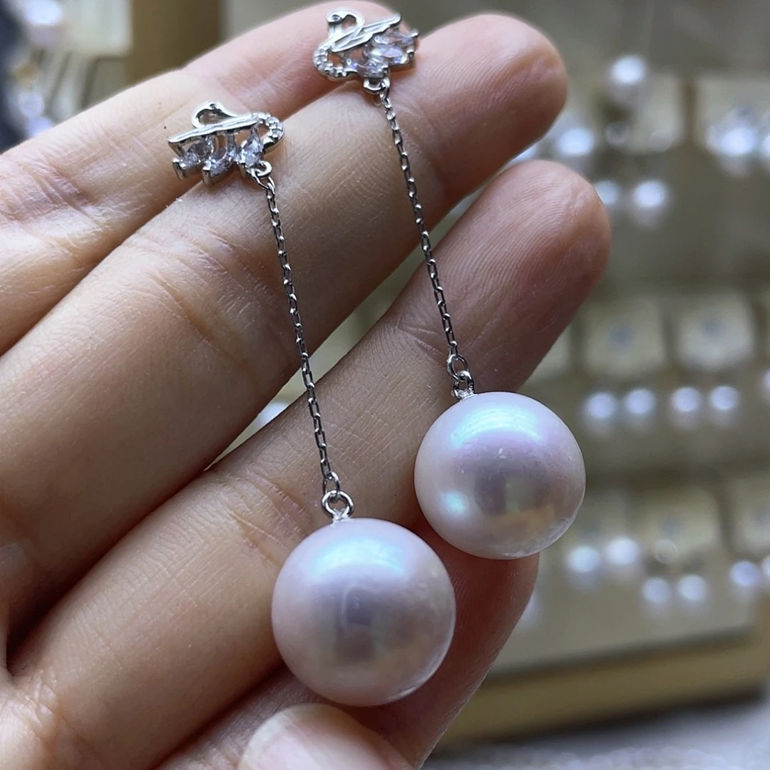 银S925镶嵌淡水珍珠耳饰