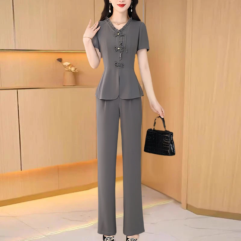 贵夫人时尚套装女2025新款夏时尚洋气减龄时髦职业气质两件套
