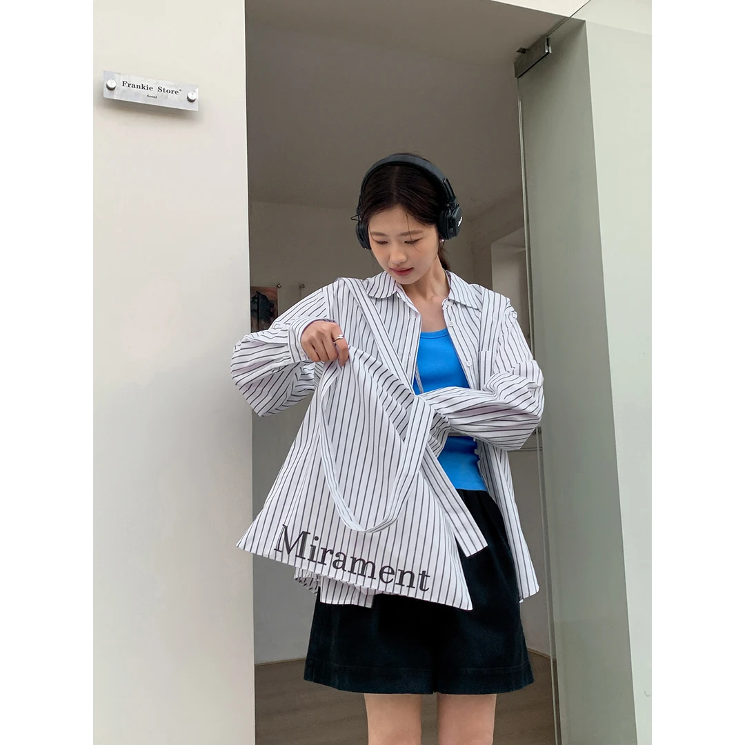 韩版条纹宽松长袖衬衫 E7036