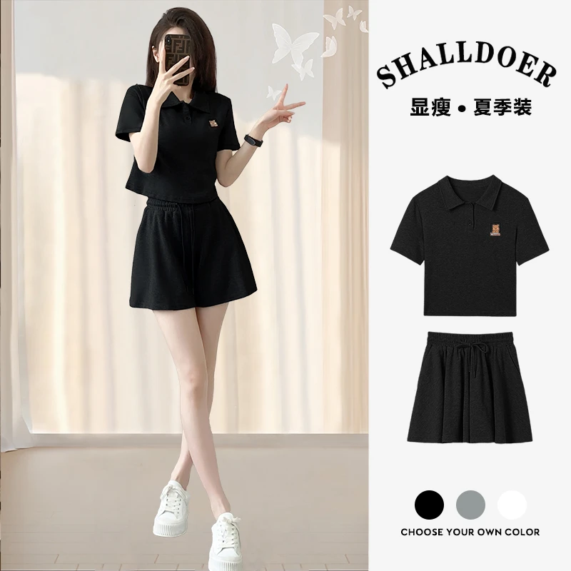 2025夏季新款POLO衫+短裤两件套时尚套装韩版休闲运动服显瘦女装