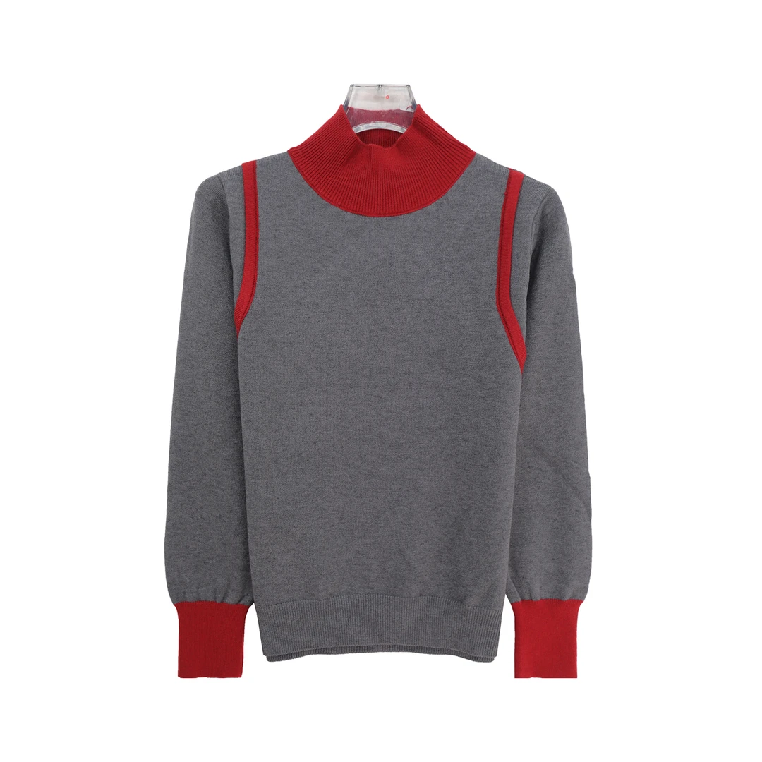 秋冬新款洋气撞色针织衫上衣高级感半高领毛衣X3088