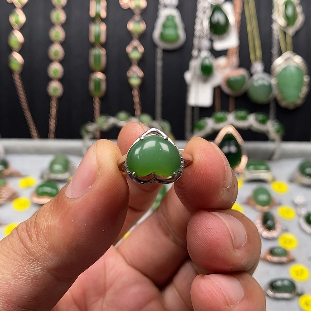 和田玉（碧玉）戒指银S925镶嵌