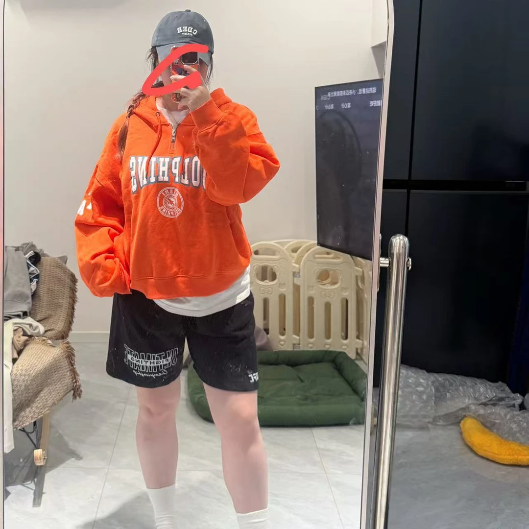 情侣连帽卫衣印花字母半拉链宽松运动潮流长袖舒适百搭