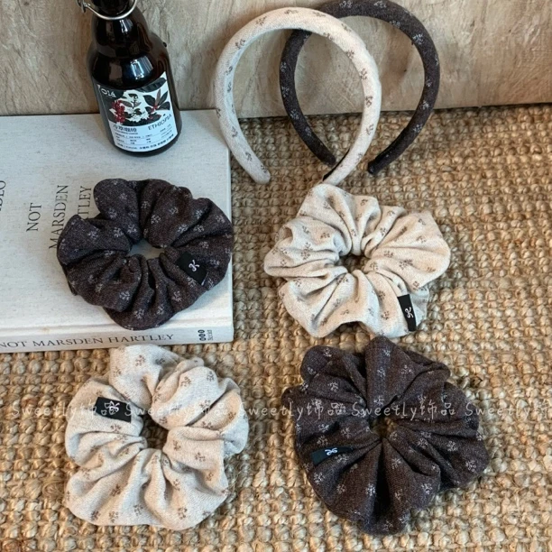 满分碎花！复古温柔小碎花针织大肠发圈百搭丸子头低马尾发圈发饰