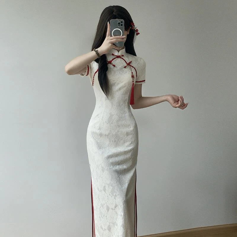 新中式旗袍2025新款国风米白性感订婚气质高端改良年轻款少女夏季