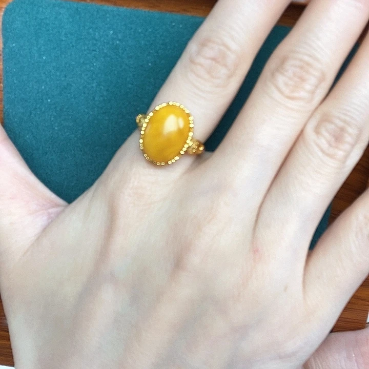 蜜蜡戒指银S925镶嵌戒指