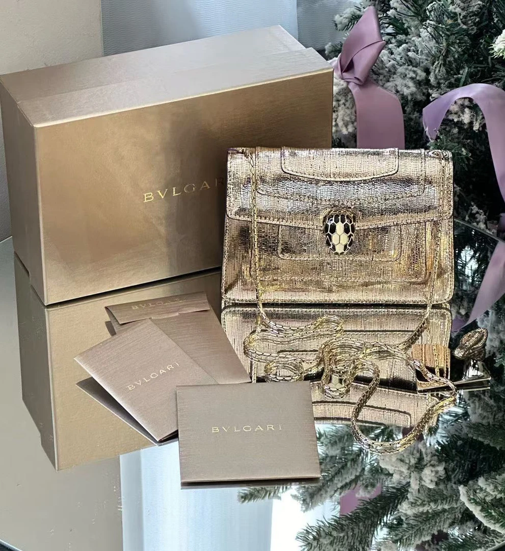 99新 BVLGARI/宝格丽 宝格丽新款闪金经典蛇头斜挎包