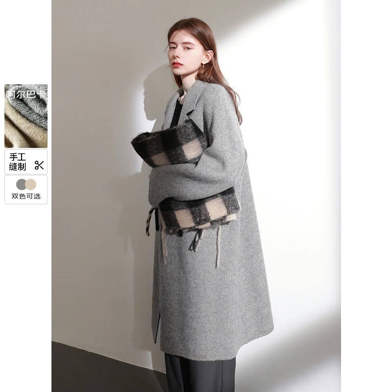 【籽言专属】三彩2024冬季新款静奢风阿尔巴卡双面呢毛呢大衣dbc