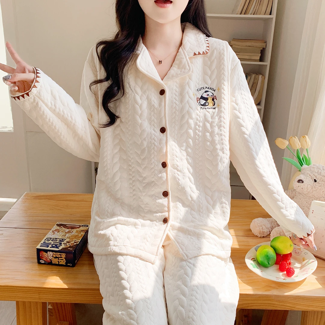 【秋冬-空气棉】带胸垫加厚月子服纯棉产后冬季孕妇哺乳睡衣喂奶