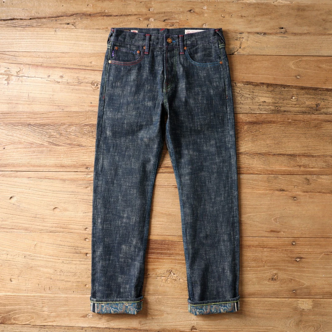 KM6531秋冬款14.5oz赤耳丹宁高端复古钮门版雪花九分男士牛仔裤