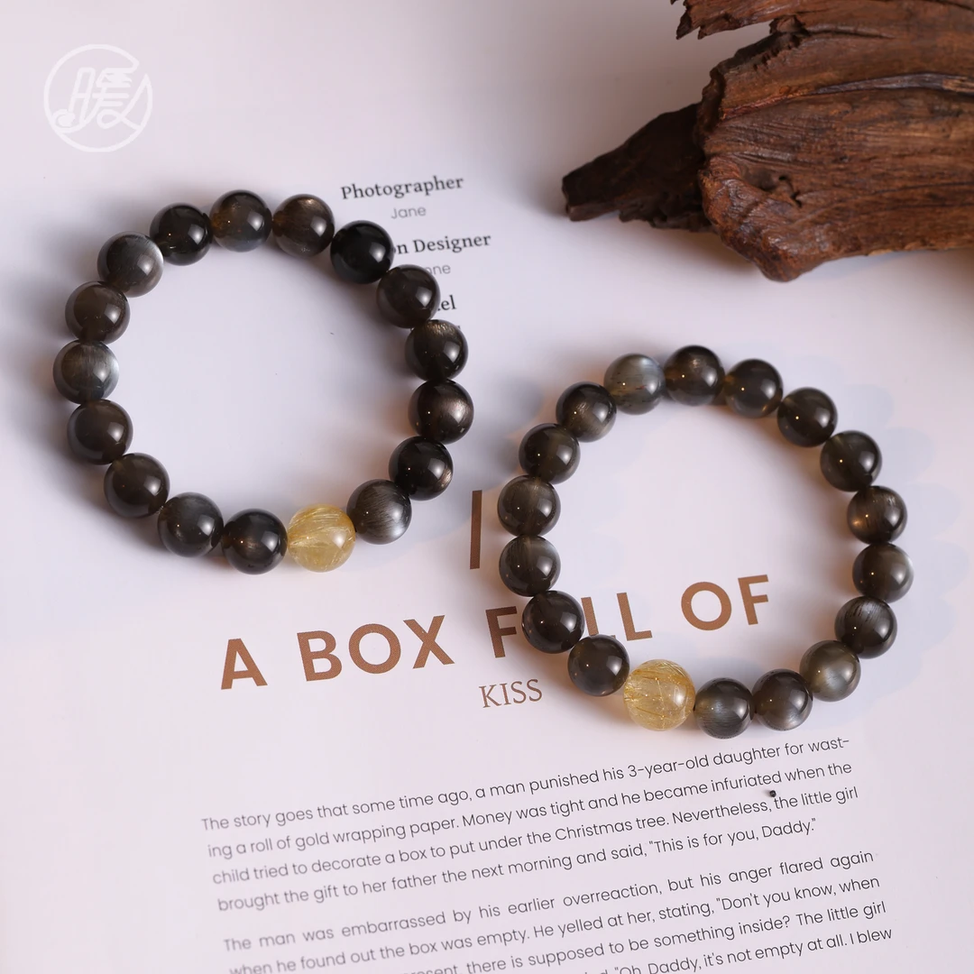 单圈黑金骨干手串11mm搭配金发晶路路通手链D3166多样性发一