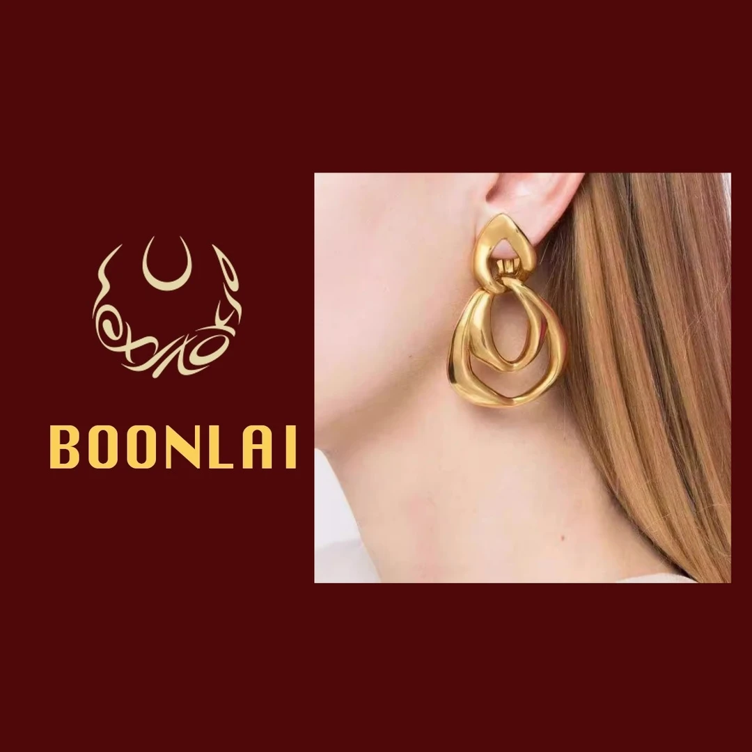 铜合金耳饰 Boonlai中古金属圆环耳环1383