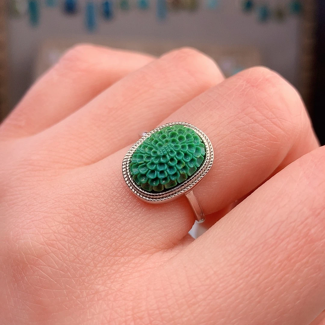 绿松石银S925镶嵌戒指