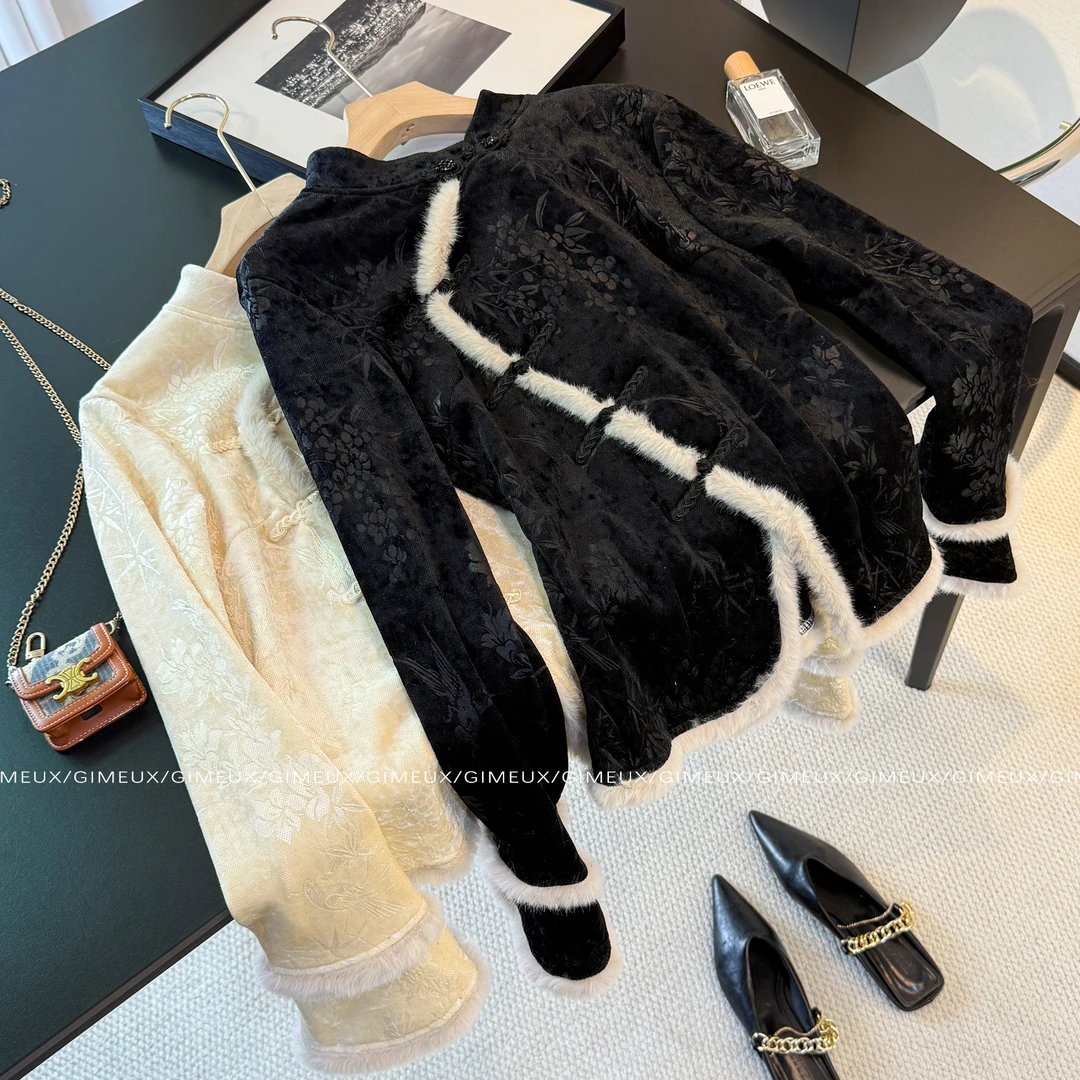 新中式立领盘扣内搭上衣女2025冬季国风高级感复古气质加绒打底衫