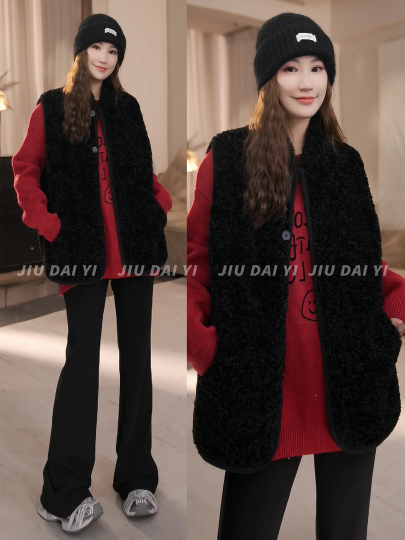 玖黛衣【两穿马甲】冬季韩版双面穿毛毛百搭马甲WTP48096