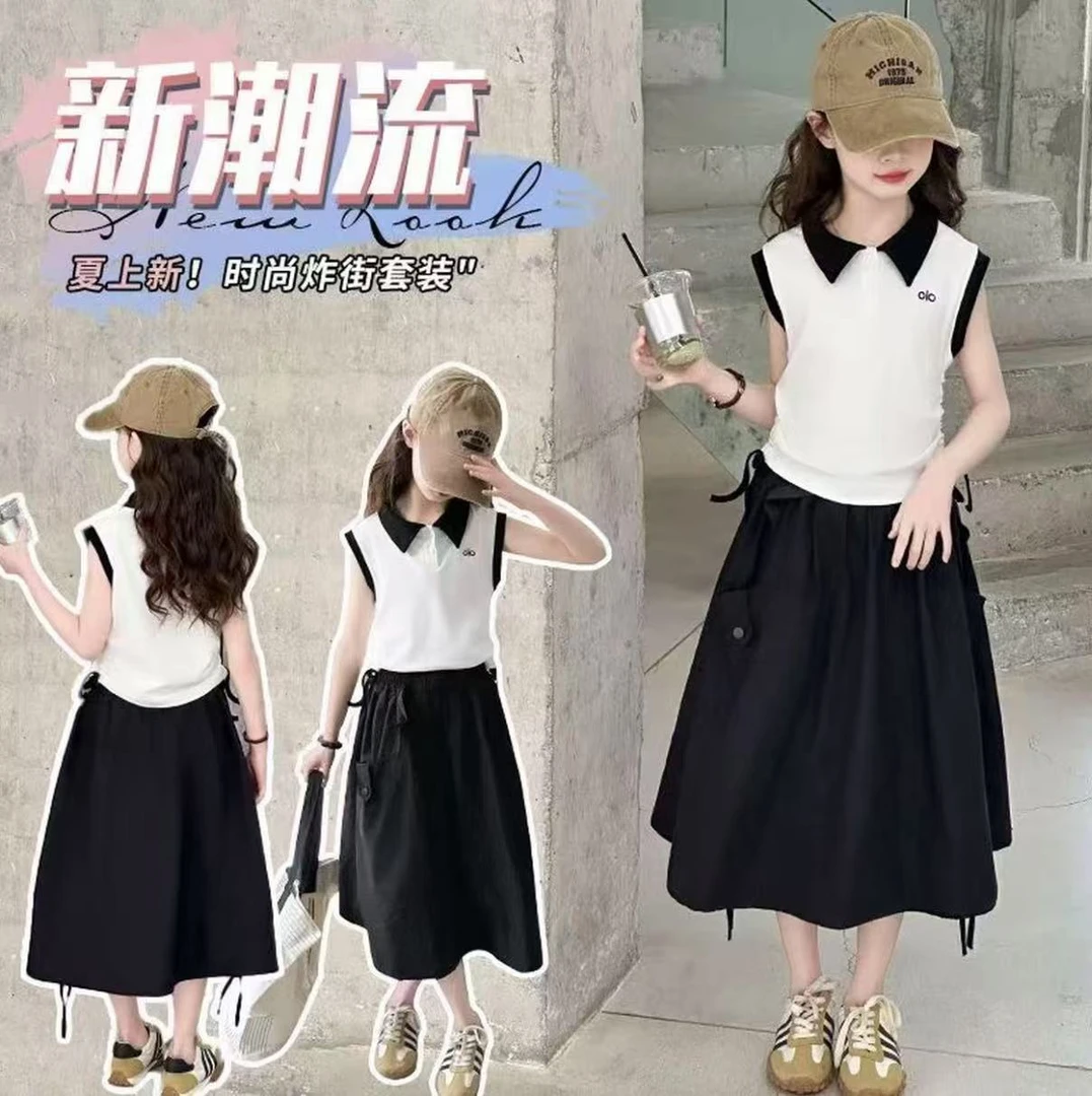 2025百褶炸街童装裙子夏季时尚常规女女童休闲短袖套装SQ1283