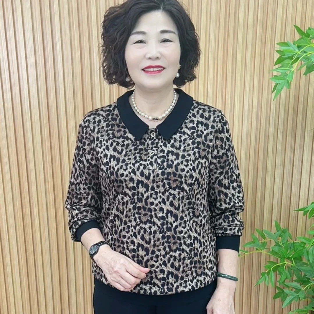 中老年女装中老年长袖宽松小衫长袖翻领显瘦春秋V2939
