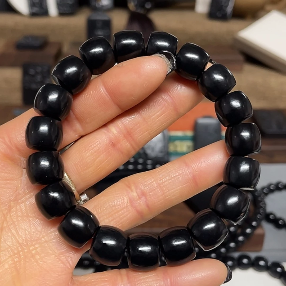 【闪购商品】和田玉（墨玉）手串未镶嵌高羊脂卡12直切