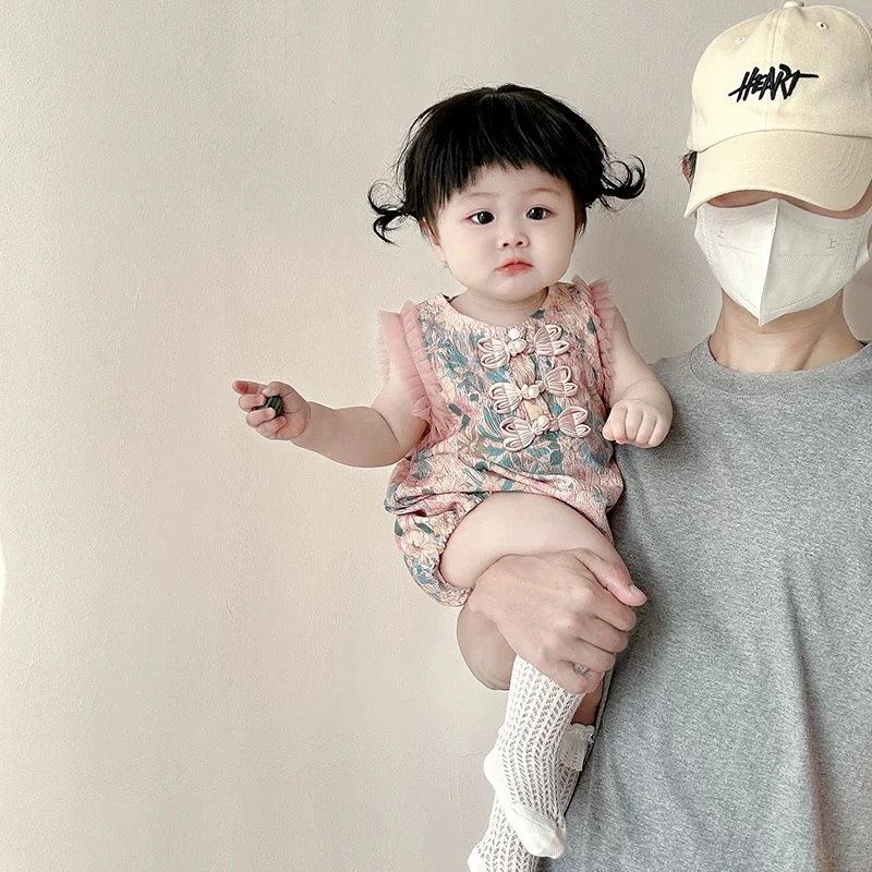 婴儿衣服夏装无袖连体哈衣女宝宝中国风汉服A类满月百日包屁爬服