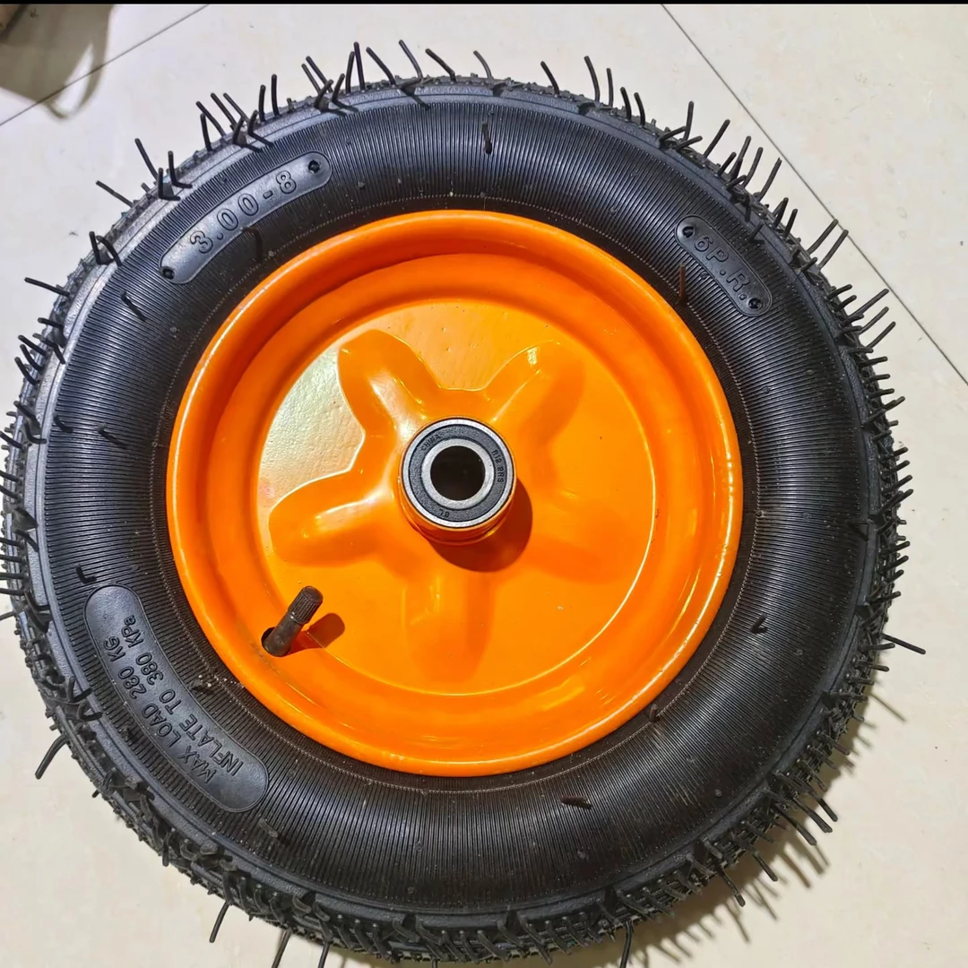 300-8充气轮独轮车轮子14寸老虎车轮子独轮车轮充气3008轮胎全套