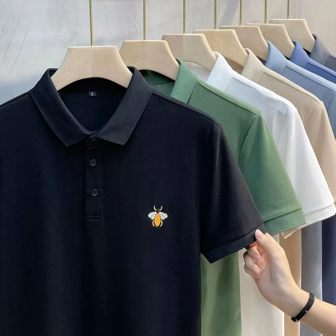 夏季薄款POLO衫男士短袖T恤宽松简约百搭小熊刺绣半袖体恤打底衫
