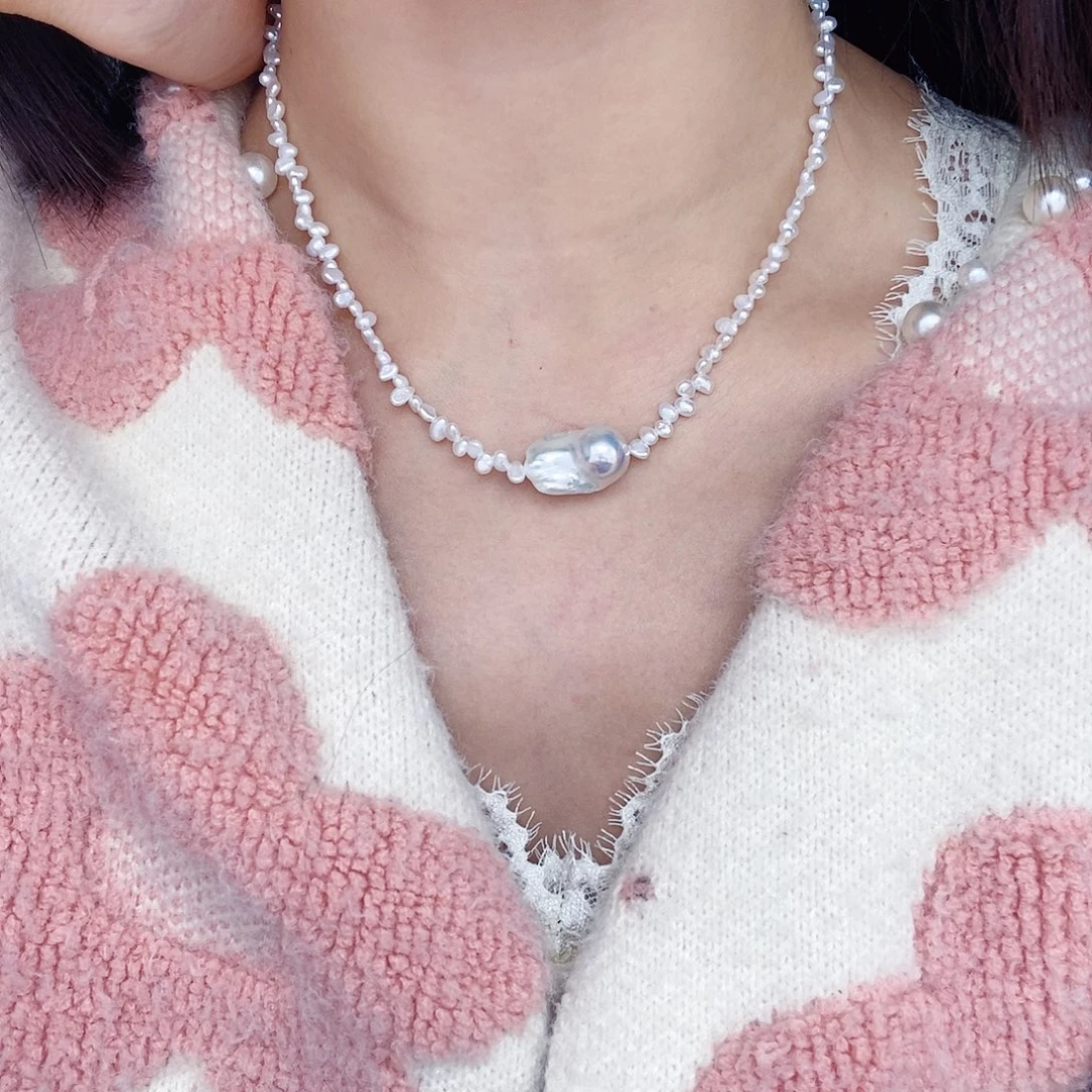 耳饰银S925镶嵌淡水珍珠