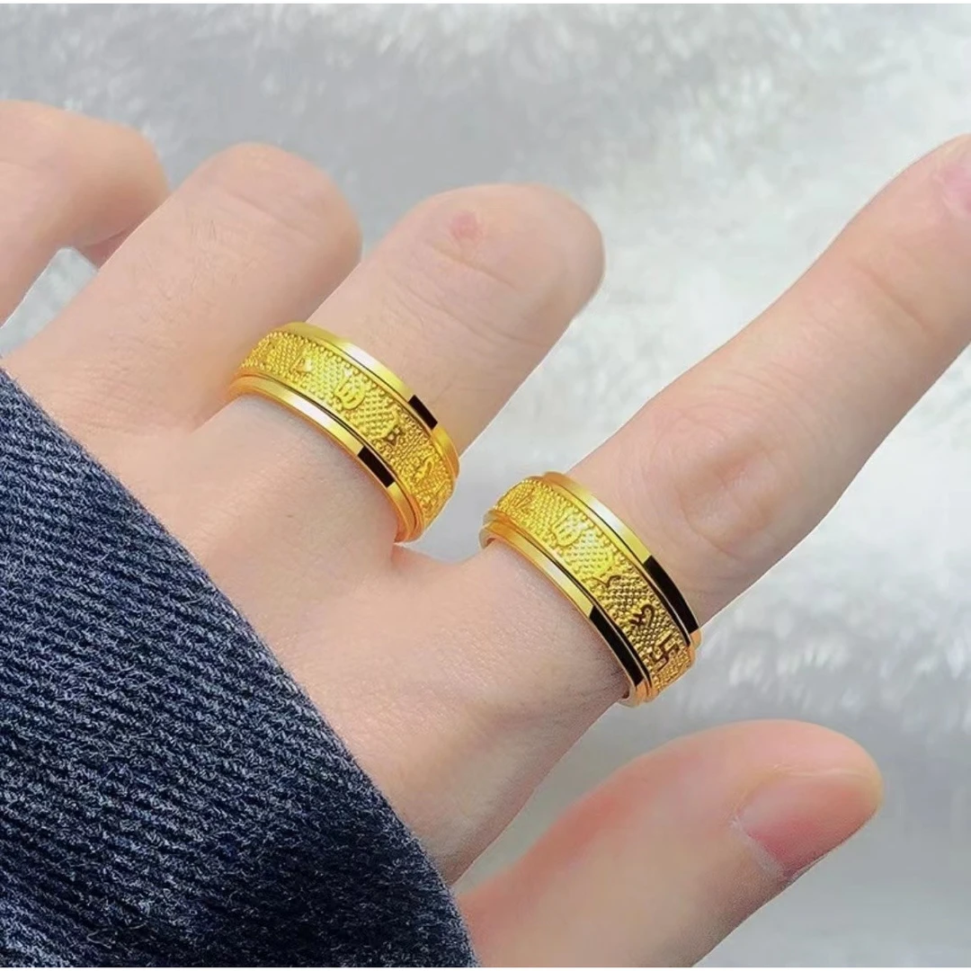 合金戒指 时来运转 可转动指环 经典时尚百搭情侣对戒 不掉色