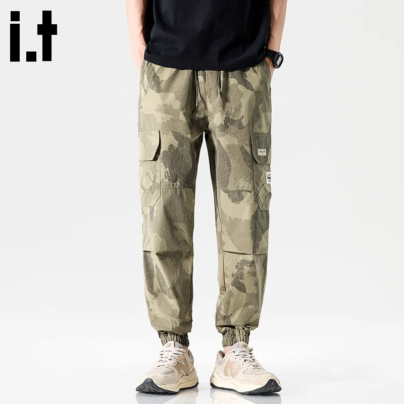 it:FIVE CM迷彩工装裤男款轻奢痞帅男装春夏季新款宽松运动束脚裤