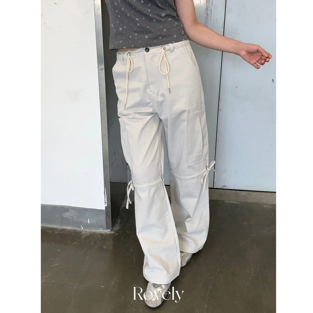 Rovely【松弛计划pants】灰白棉锦抗皱绑带可调节腰围显瘦休闲裤