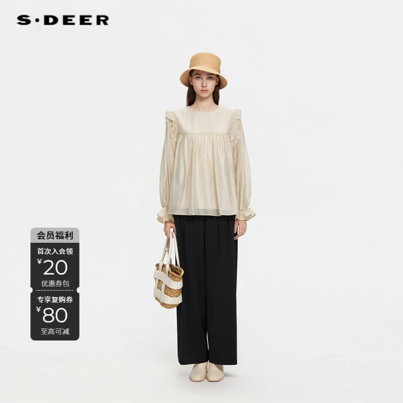 S·DEER圣迪奥女装秋季上衣荷叶边法式雪纺衫衣宫廷衬衫S253Z0536