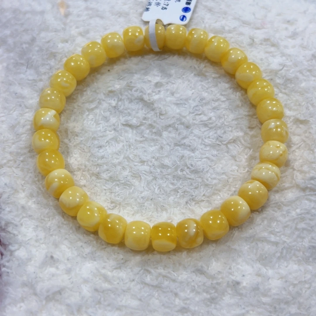 手链蜜蜡未镶嵌7.5m黄白花手串福利款