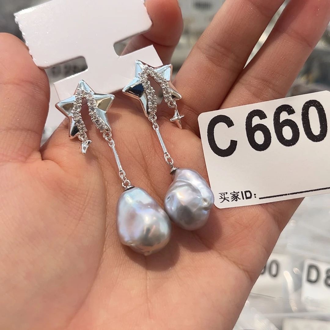 合金淡水珍珠耳饰