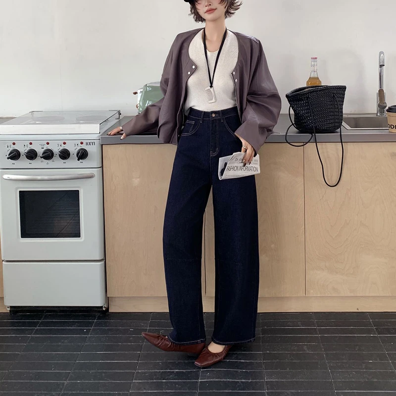 时尚百搭高腰直筒裤宽松休闲阔腿牛仔裤女447-98128
