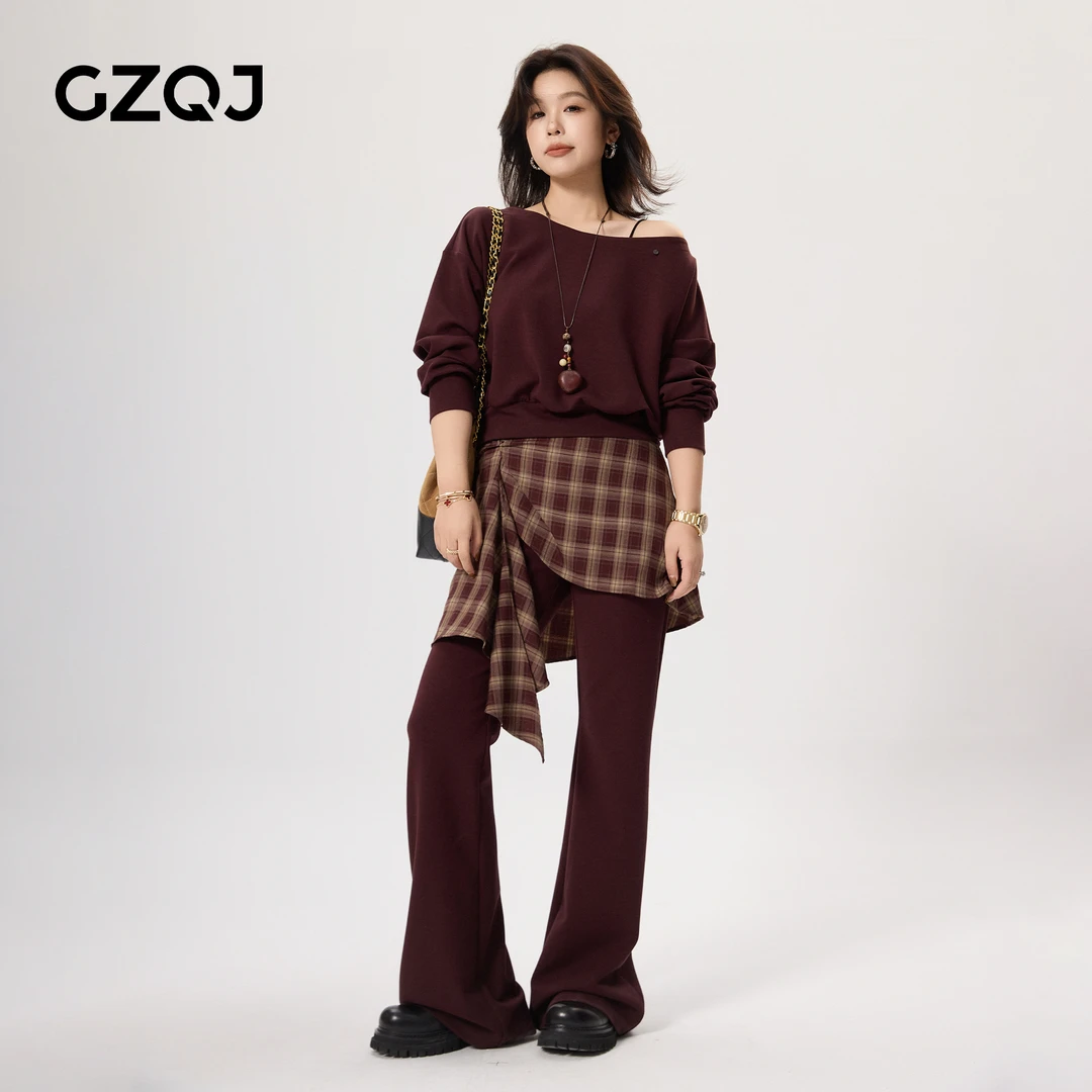 老琴私服【秋日画报】美式复古一字领卫衣高级感休闲裤套装 61314