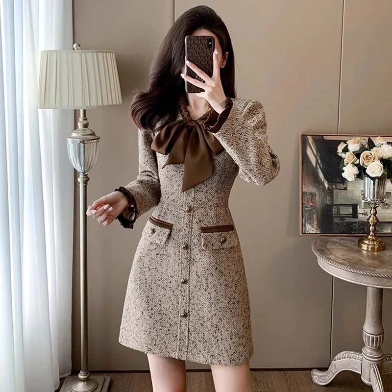 【有里布】茶歇收腰复古气质裙子御姐风法式富家千金连衣裙HY0079