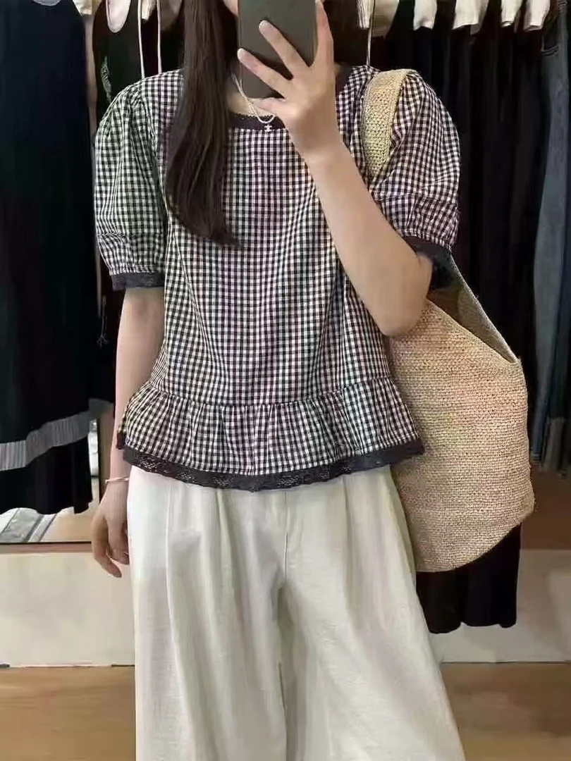 欧货设计感格子娃娃款衬衫法式2025夏季新款宽松减龄百搭上衣女