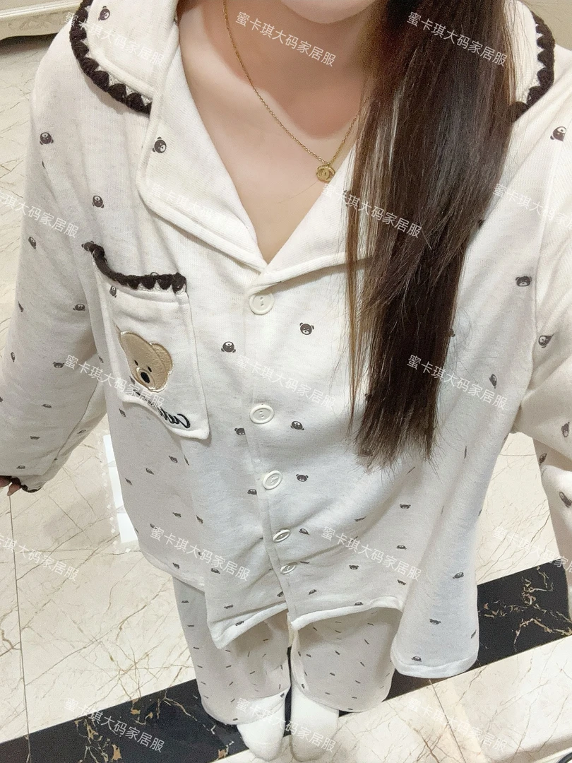 2025冬季大码睡衣卡通胖mm德绒保暖宽松显瘦翻领可外穿家居服套装
