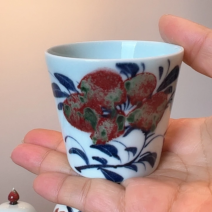 青花釉里红花开富贵主人杯80c c