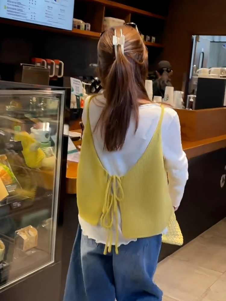 法式后绑带吊带马甲针织衫女2025早秋新款设计感独特洋气叠穿上衣