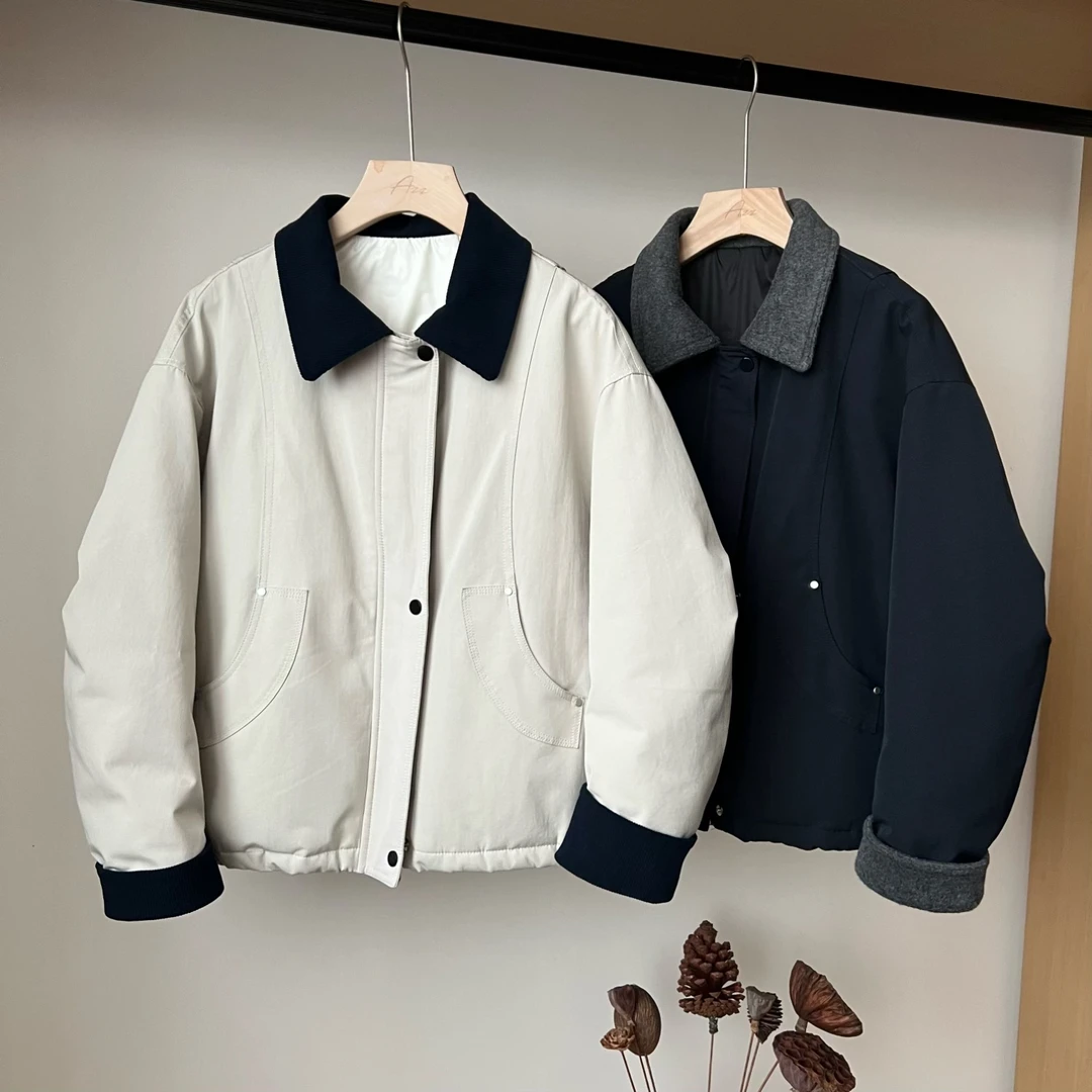 2025冬季新款韩系撞色宽松加厚羽绒服90绒女款保暖显瘦百搭外套