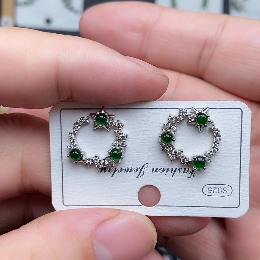 【闪购商品】银S925镶嵌翡翠耳饰