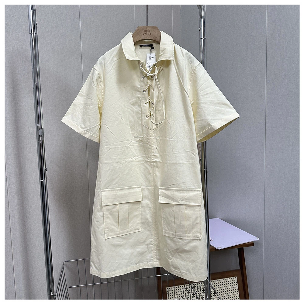 1Q020夏季新款宽松中长款翻领短袖套头衬衫裙