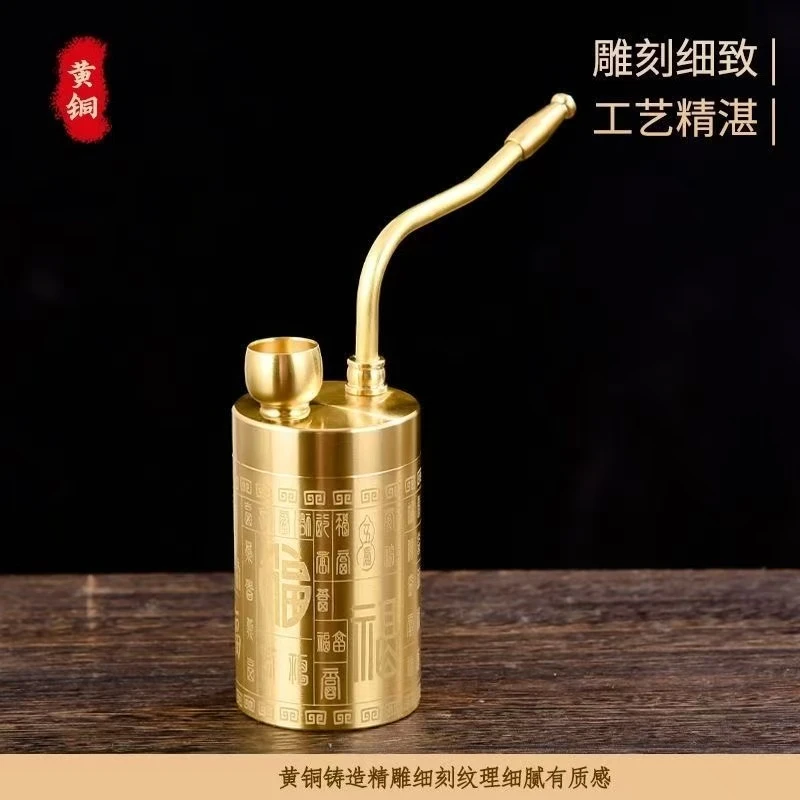 全黄铜精雕百福图多功能水烟壶加水过滤器老式烟嘴