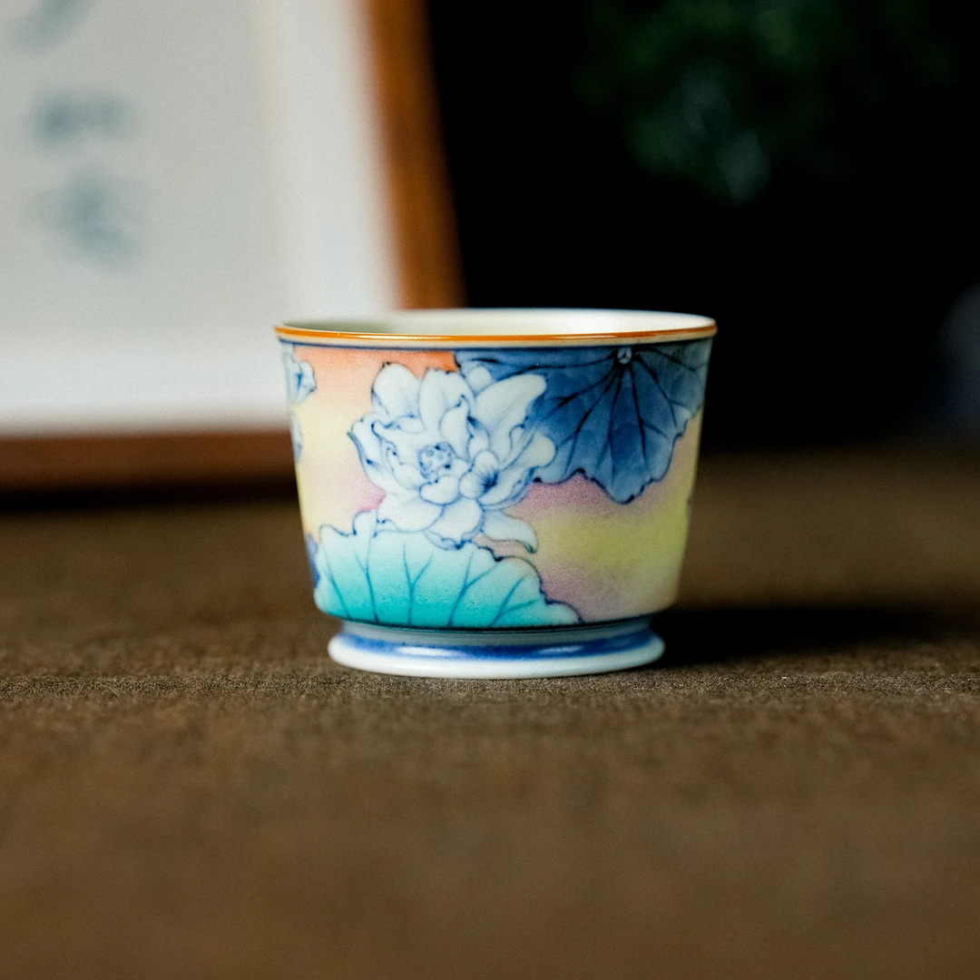 【霖溪】莲叶-霖溪山房古典杯荷叶荷花主人杯  75ml（霖溪0050）