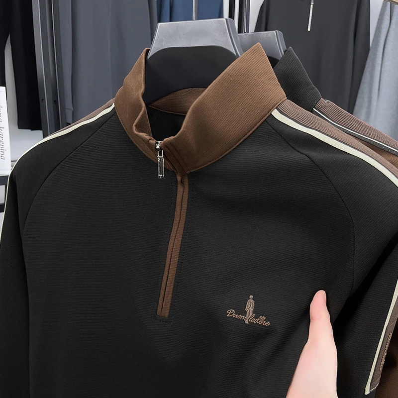 长袖修身型耐脏立领商务时尚半拉链修身卫衣春秋新款纯色上衣男