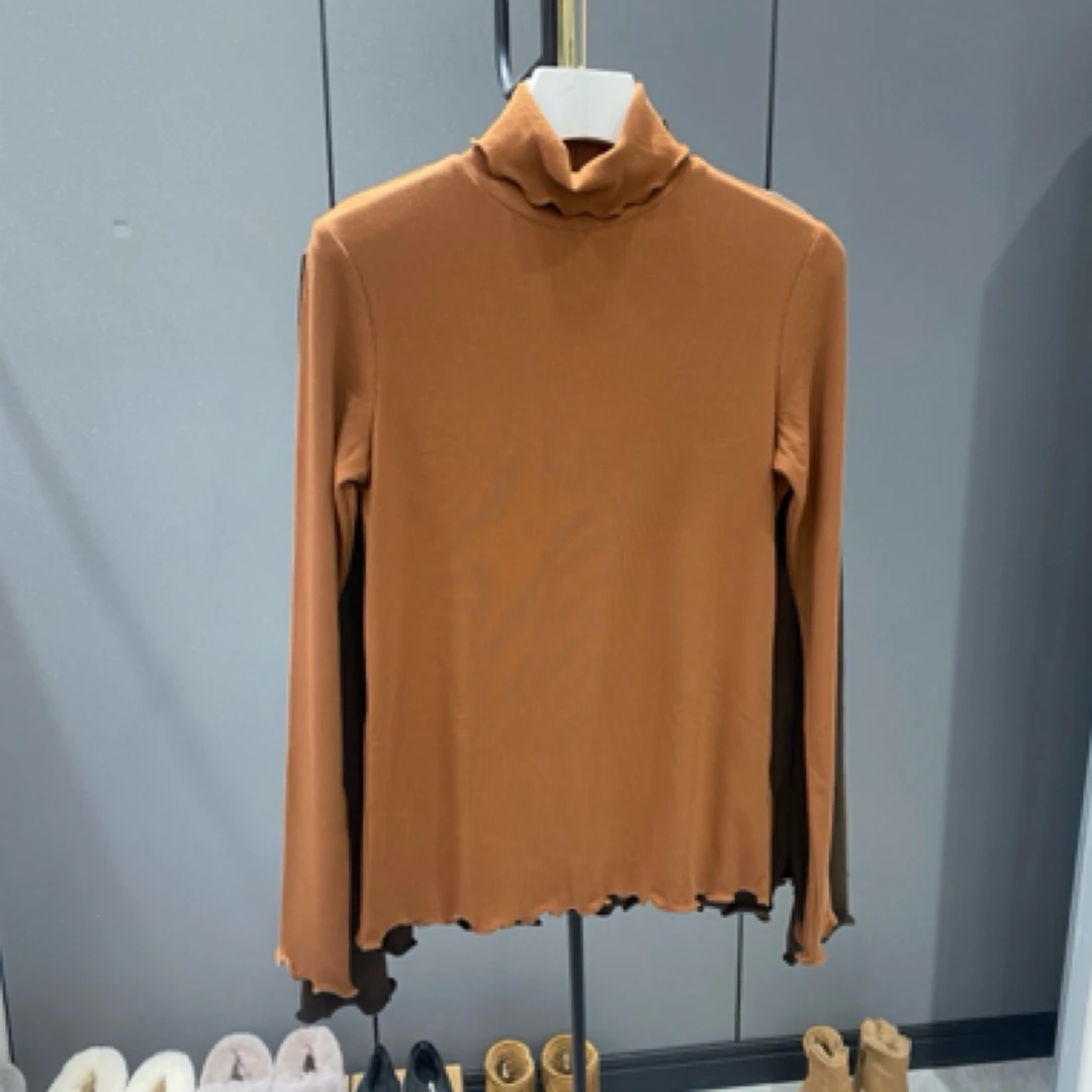 螺纹桑蚕丝自发热加绒修身保暖打底衫长袖