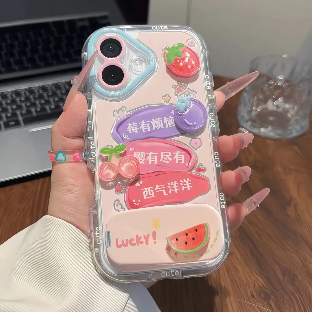 莓有烦恼镜子支架适用苹果16手机壳iPhone15小米14vivoppo华为p70